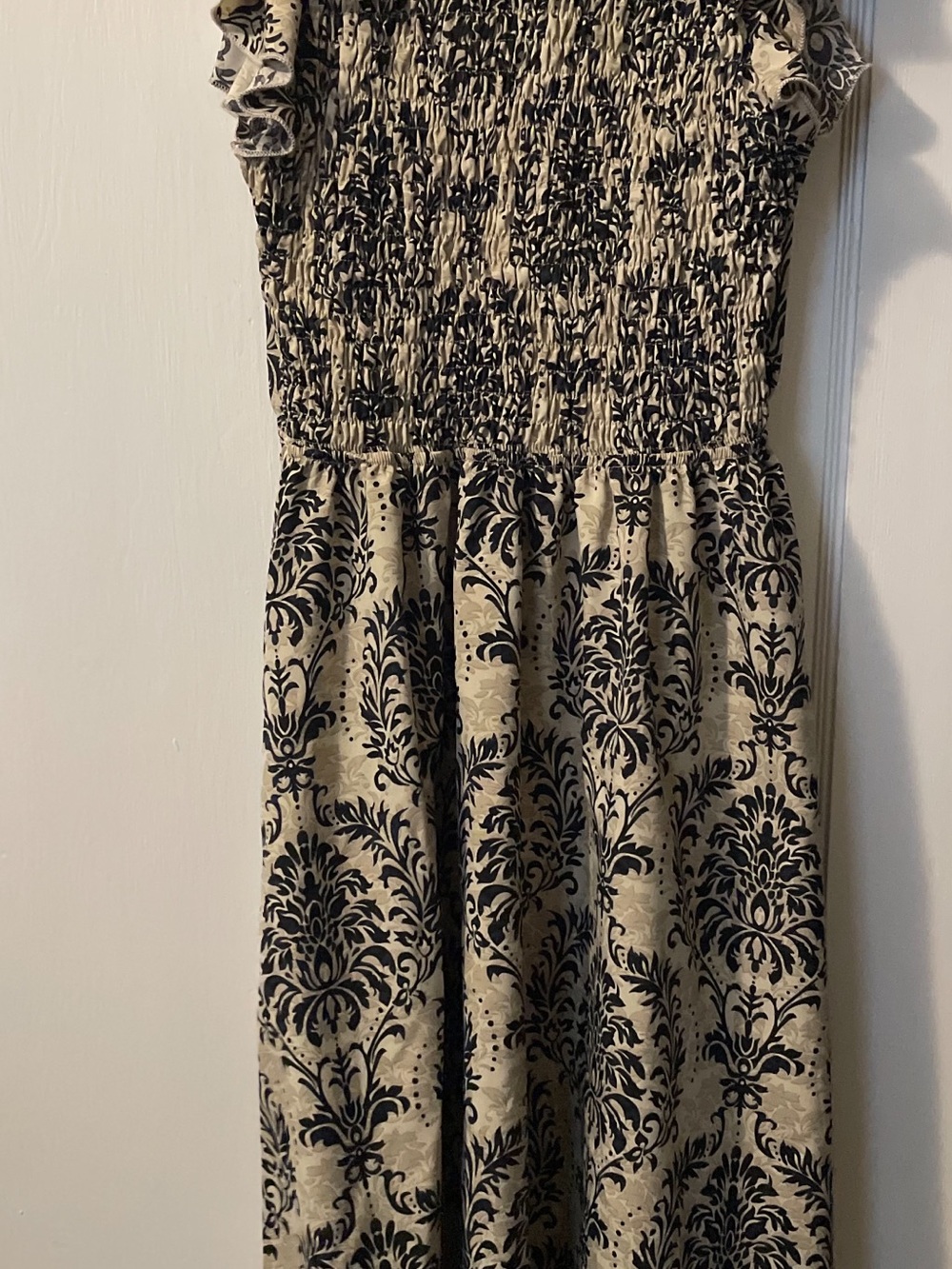 SHEIN Black and Cream Open Back Smocked Maxi Dress